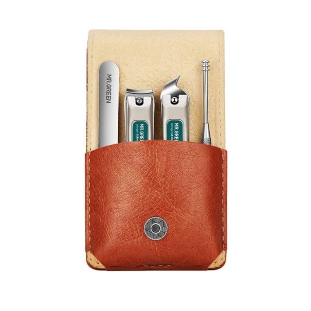 Cestovní set na manikúru 4 díly v PU koženém pouzdře 10,7 x 6,2 cm chirurgická ocel hnědý se dvěma kleštičkami a pilníkem na nehty 1