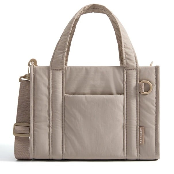 Cestovní taška pro ženy prošívaná crossbody kabelka se zipem a odnímatelným popruhem 28 x 20 x 13 cm polyesterová taška do práce i školy hnědá
