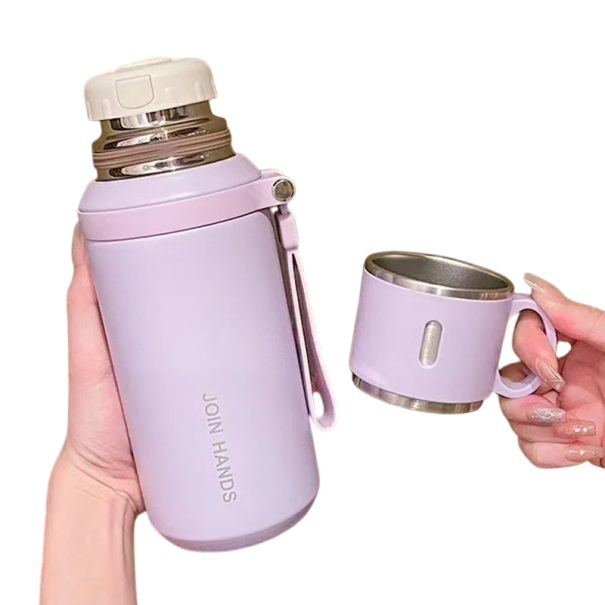 Cestovní termoska se sítkem na čaj 600 ml 8 × 23 cm nerezová ocel SUS304 přenosná láhev na čaj a horké nápoje do práce, školy i na cesty fialová
