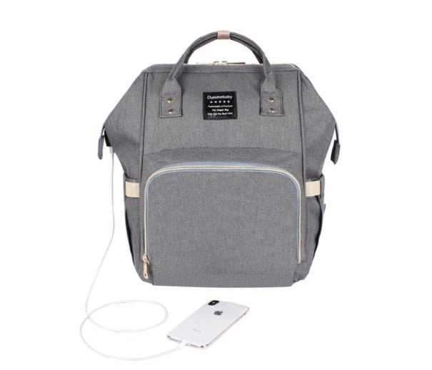 Cestovný prebaľovací batoh pre mamičky s mnohými vreckami a veľkým priestorom USB port a kábel k telefónu Polyester 25 x 16 x 40 cm sivá