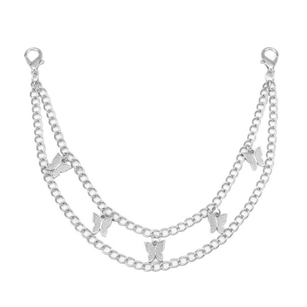 Chaîne décorative double pour sac à main avec pendentifs en forme de papillons Alliage métallique Chaîne décorative argentée pour sac à main anse courte de rechange 1