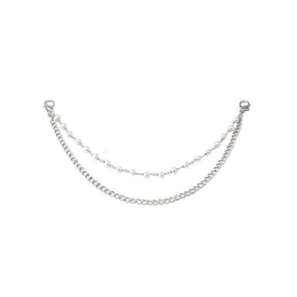 Chaîne décorative double pour sac avec perles 26 x 31 cm Alliage métallique Chaîne décorative argentée pour sac anse courte de remplacement 1