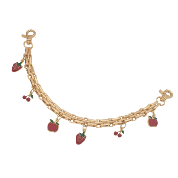 Chaîne décorative pour sac à main avec pendentifs en fruits rouges 30 cm Alliage métallique Sangle décorative dorée pour sac à main poignée courte de rechange 1