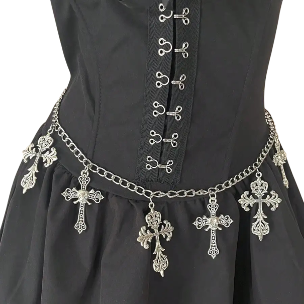 Chaîne en métal gothique pour ceinture avec crucifix Stylaccessoire pour ceinture Punk rock métal gothique Accessoire de mode pour pantalons, jupes et robes 1