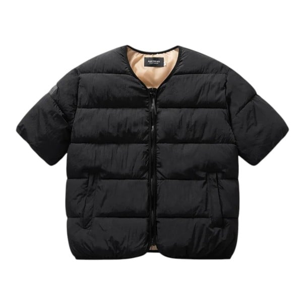 Chaleco acolchado sin mangas con cierre de cremallera a lo largo y forro con bolsillos inclinados a los lados unisex negro XS