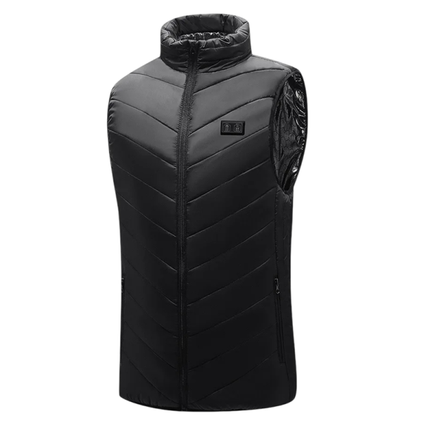 Chaleco calefactable eléctrico USB 5V/2A para hombre, color negro, con 15 zonas de calentamiento, fibra de carbono, 3 temperaturas, hombros, espalda y abdomen, impermeable. XS