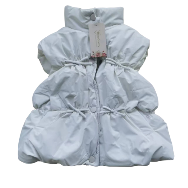 Chaleco de algodón para niña HoneyCherry con cuello alto Chaleco infantil de una sola color para otoño e invierno con botones a presión Chaleco suave y cálido de moda para bebés y niñas pequeñas crema 2