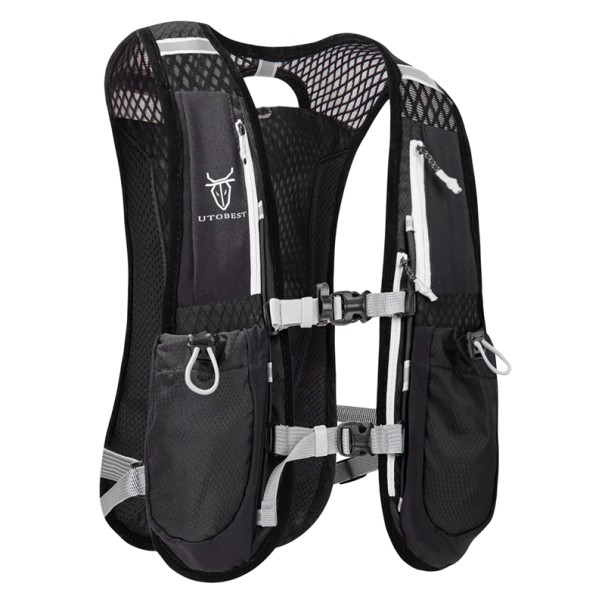 Chaleco de hidratación ultraligero para correr de 5 l, transpirable, con bolsillos y elementos reflectantes para correr, maratón, ciclismo y senderismo. negro