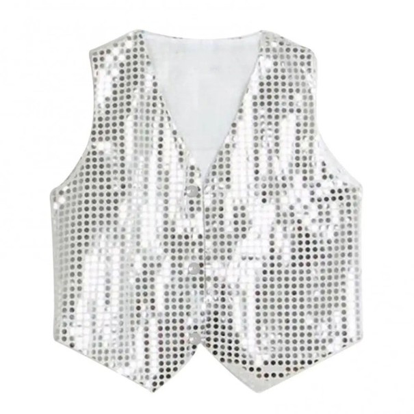 Chaleco de lentejuelas para niños y niñas disfraz de Street Dance Hip-hop en estilo brillante escote en V chaleco de algodón y nylon de un solo color para espectáculo de danza plateado 9 Chaleco de lentejuelas para niños y niñas disfraz de Street Dance Hip-hop en estilo brillante escote en V chaleco de algodón y nylon de un solo color para espectáculo de danza plateado 9