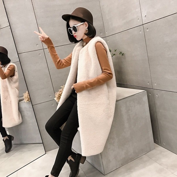 Chaleco de piel sintética para mujer P2494 beige 3XL