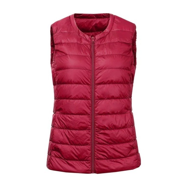Chaleco de plumas para mujer sin mangas Cuello redondo sin solapa Cierre de cremallera en toda la longitud Acolchado horizontal burdeos M