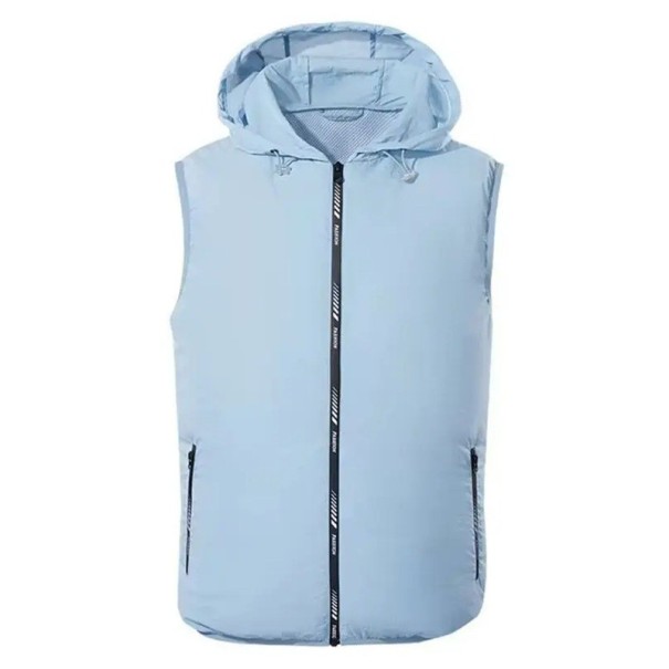 Chaleco deportivo con capucha para hombre, ligero, impermeable, con cremallera y bolsillos, sin mangas para correr al aire libre. azul XS