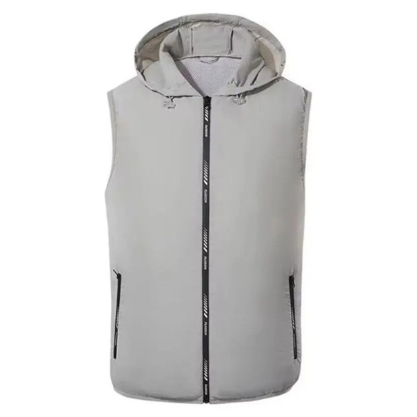 Chaleco deportivo con capucha para hombre, ligero, impermeable, con cremallera y bolsillos, sin mangas para correr al aire libre. gris XXS