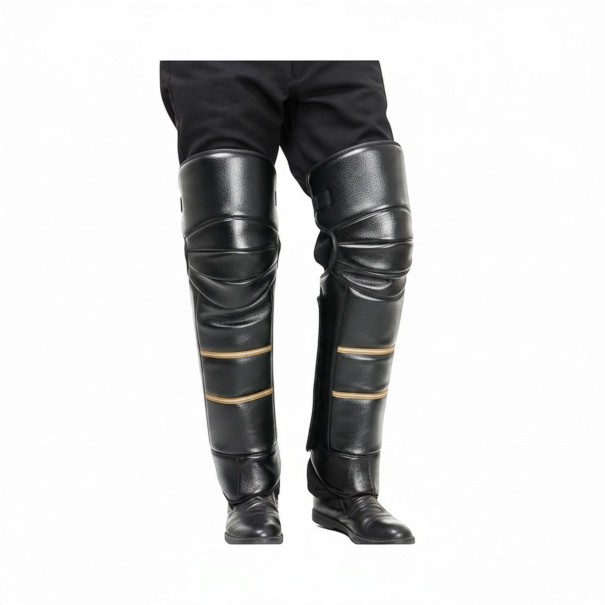 Chalecos térmicos para rodillas de moto 1 par de piel PU con lana sintética Mangas para rodillas y espinillas Cierre de velcro y hebillas Negras 1