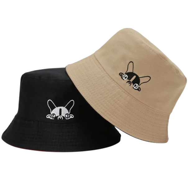 Chapeau de pêche réversible avec motif de chien Chapeau léger en polyester 56–58 cm Protection stylée contre le soleil Accessoire de mode d'été marron