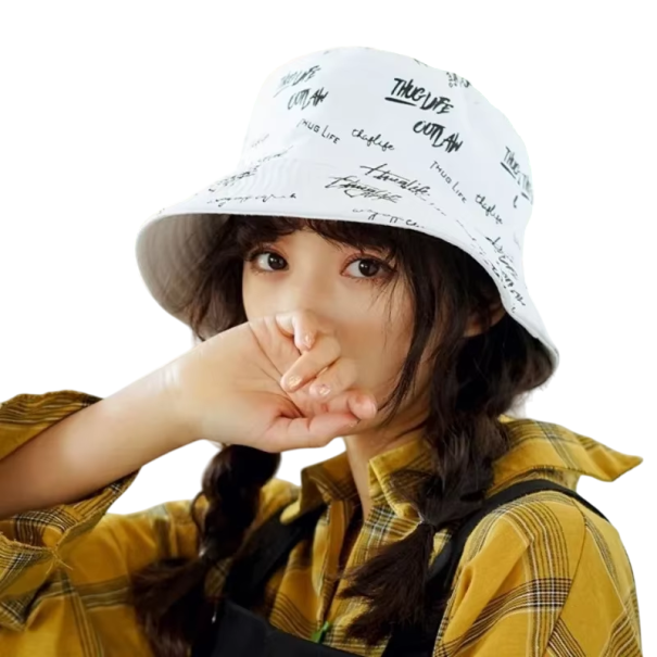 Chapeau de pêche réversible en polyester avec inscriptions Chapeau stylé pour activités en plein air Protection solaire estivale Circonférence 56-58 cm blanc