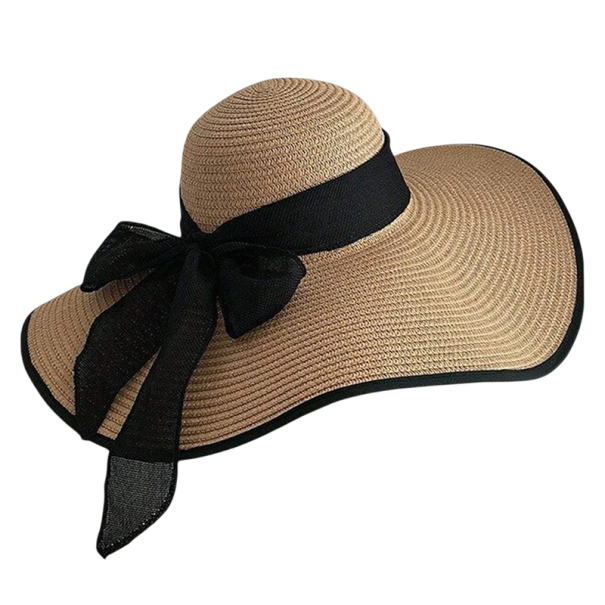 Chapeau de plage en paille pour femmes 56–60 cm avec large bord et nœud Protection estivale contre le soleil Chapeau de soleil élégant kaki