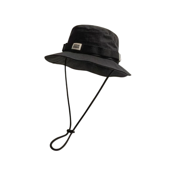 Chapeau de soleil d'été en coton 56–58 cm avec cordon sous le menton Chapeau de protection stylé contre le soleil pour la plage, la randonnée et les loisirs noir