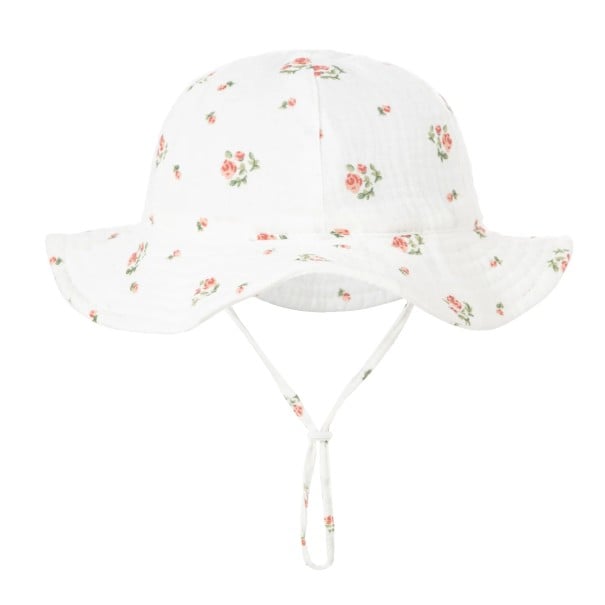 Chapeau en coton pour enfants avec motif de petites roses et lien de maintien Circonférence de la tête 34–39 cm Visière 23 cm Profondeur 13 cm Chapeau 1