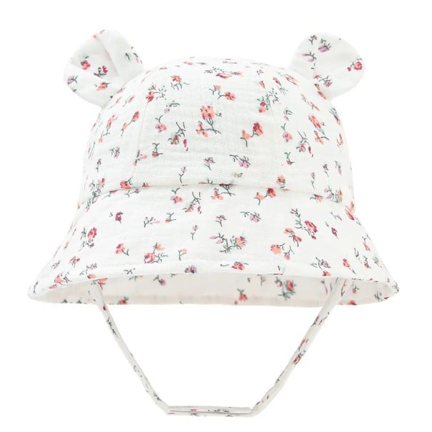 Chapéu de algodão para crianças com orelhas em flores cor-de-rosa com atilho Circunferência da cabeça 35–39 cm Aba 27 cm Profundidade 11 cm Chapéu 1