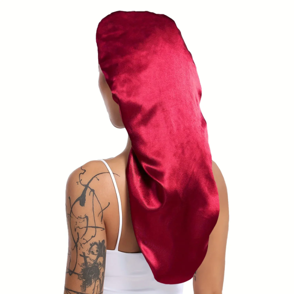 Chapéu de dormir longo em cetim 30 x 66 cm Chapéu de seda para a noite para mulheres com cabelo encaracolado, dreads e tranças Tamanho vermelho