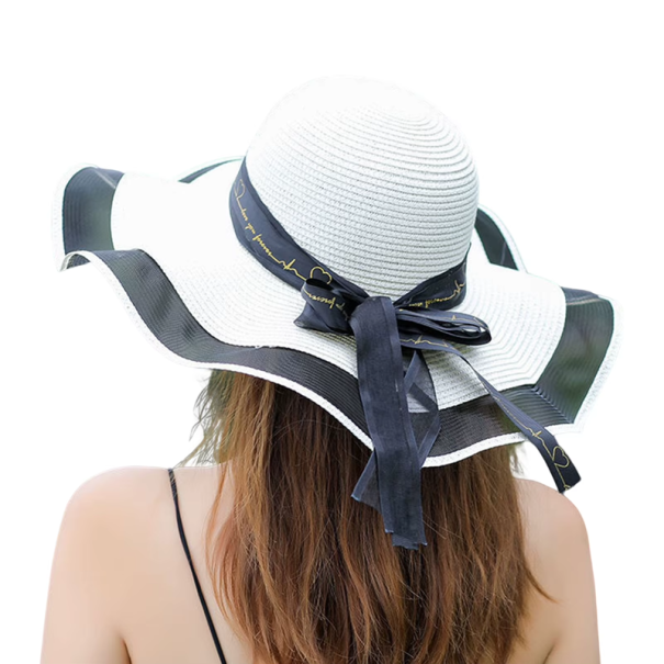 Chapéu de palha de praia de verão para mulheres 54–58 cm Com aba larga Proteção UV Tamanho ajustável Acessório de moda para férias e uso ao ar livre branco