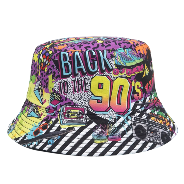 Chapéu de pescador em poliéster estilo retro com estampado dos anos noventa Proteção solar de verão Acessório de moda para lazer 1