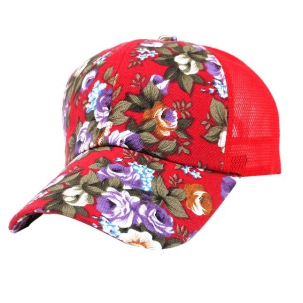 Chapéu de senhora com padrão floral vermelho