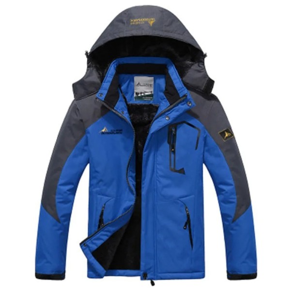 Chaqueta aislante con cremallera para exteriores Chaqueta impermeable con capucha Chaqueta de senderismo con forro Chaqueta de montaña para clima frío azul S