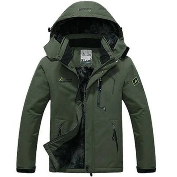 Chaqueta aislante con cremallera para exteriores Chaqueta impermeable con capucha Chaqueta de senderismo con forro Chaqueta de montaña para clima frío verde militar M
