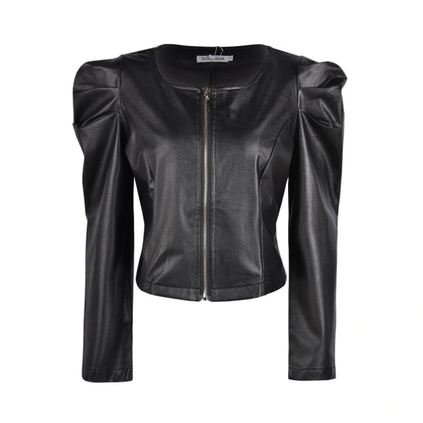 Chaqueta corta de piel negra para mujer S