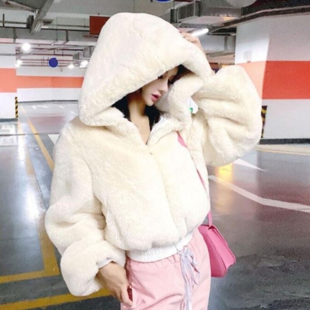 Chaqueta corta de piel sintética para mujer P1544 blanco S