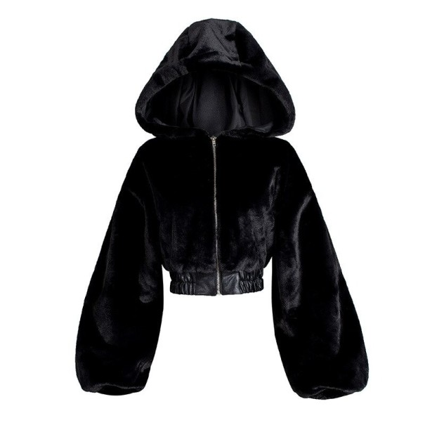 Chaqueta corta de piel sintética para mujer P1544 negro S