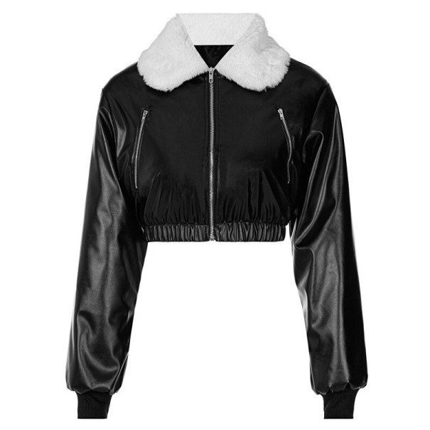 Chaqueta corta de piel sintética para mujer P1896 M