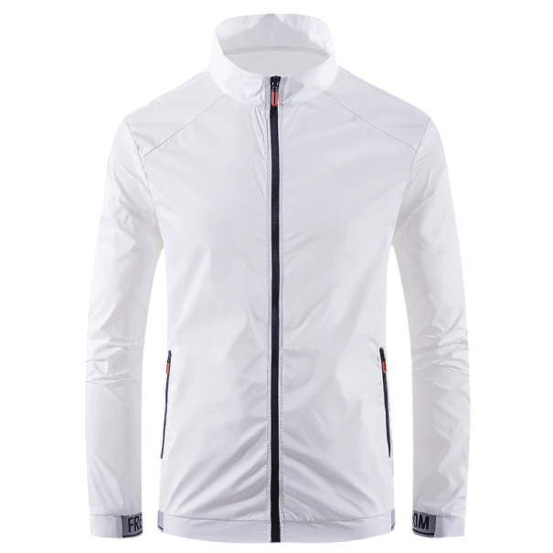 Chaqueta cortavientos ultrafina para hombre, transpirable, con cremallera, resistente a los rayos UV, ligera, deportiva, para verano, plegable y tipo mochila. blanco L