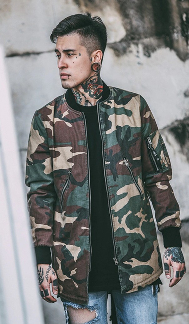 Chaqueta de camuflaje elegante para hombre J1615 verde militar M