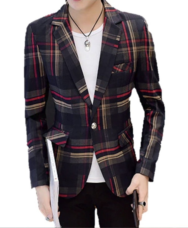 Chaqueta de cuadros para hombre J1472 rojo L