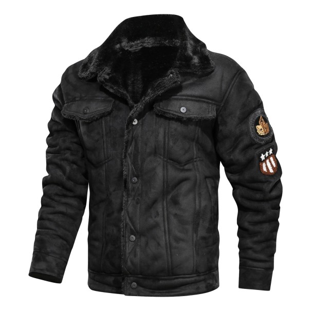 Chaqueta de cuero con cuello para hombre negro XXS