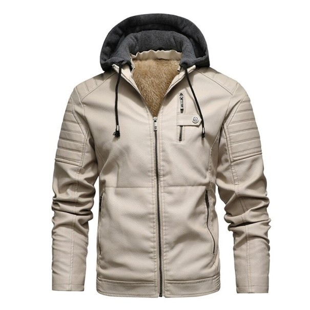 Chaqueta de cuero de invierno para hombre F1080 crema XXL