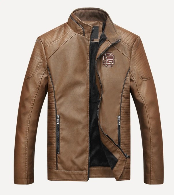 Chaqueta de cuero de lujo para hombre J1989 caqui 3XL