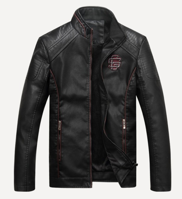 Chaqueta de cuero de lujo para hombre J1989 negro 3XL