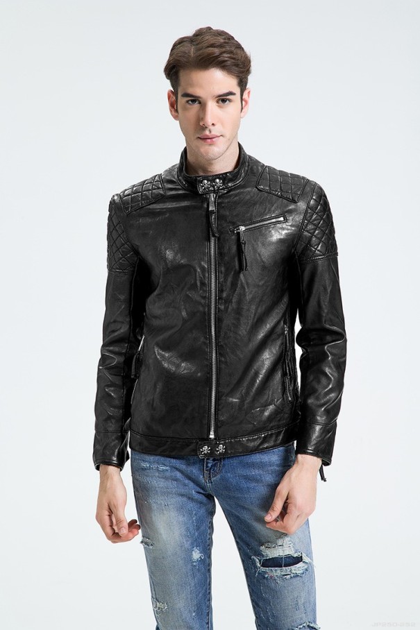 Chaqueta de cuero para hombre con calavera - Negra L