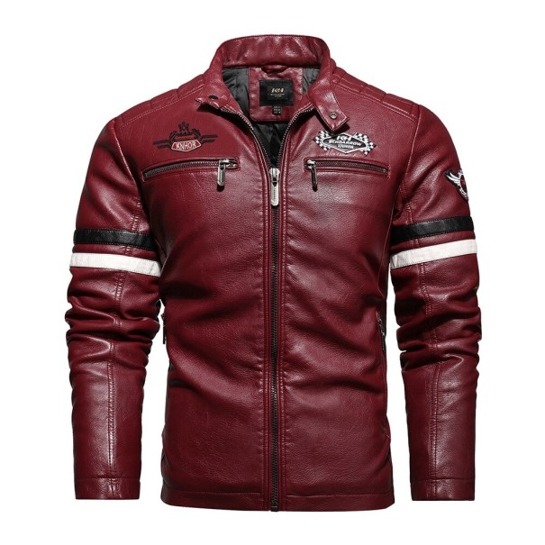 Chaqueta de cuero para hombre estilo motero burdeos L 2