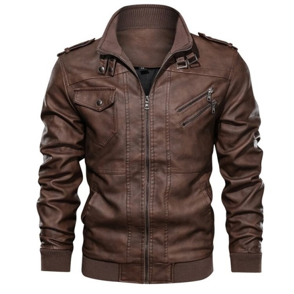 Chaqueta de cuero para hombre F1089 marrón XL 2