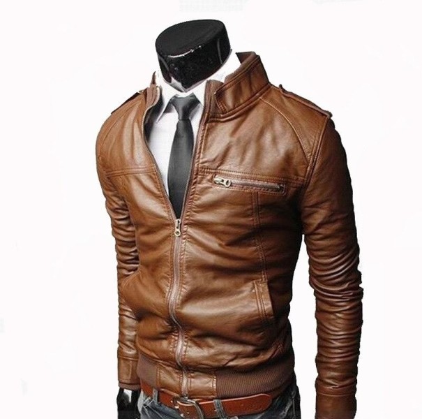 Chaqueta de cuero para hombre F1092 marrón XS