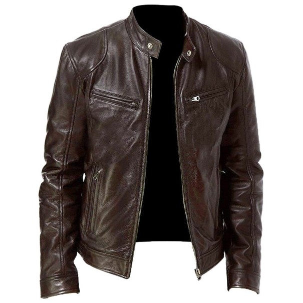 Chaqueta de cuero para hombre F1189 marrón oscuro XXL
