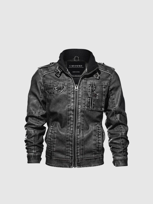 Chaqueta de cuero para hombre F1248 gris oscuro M