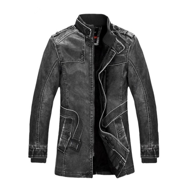 Chaqueta de cuero para hombre J2065 gris oscuro L Chaqueta de cuero para hombre J2065 gris oscuro L