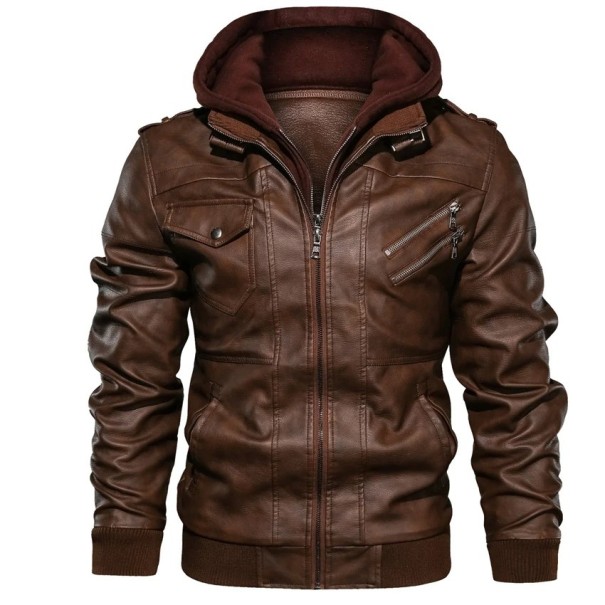 Chaqueta de cuero para hombre marrón XL 1