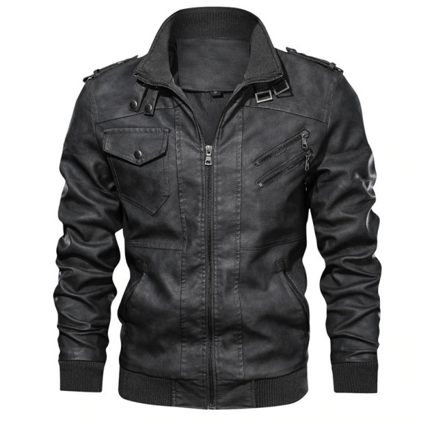 Chaqueta de cuero para hombre negro XL 2